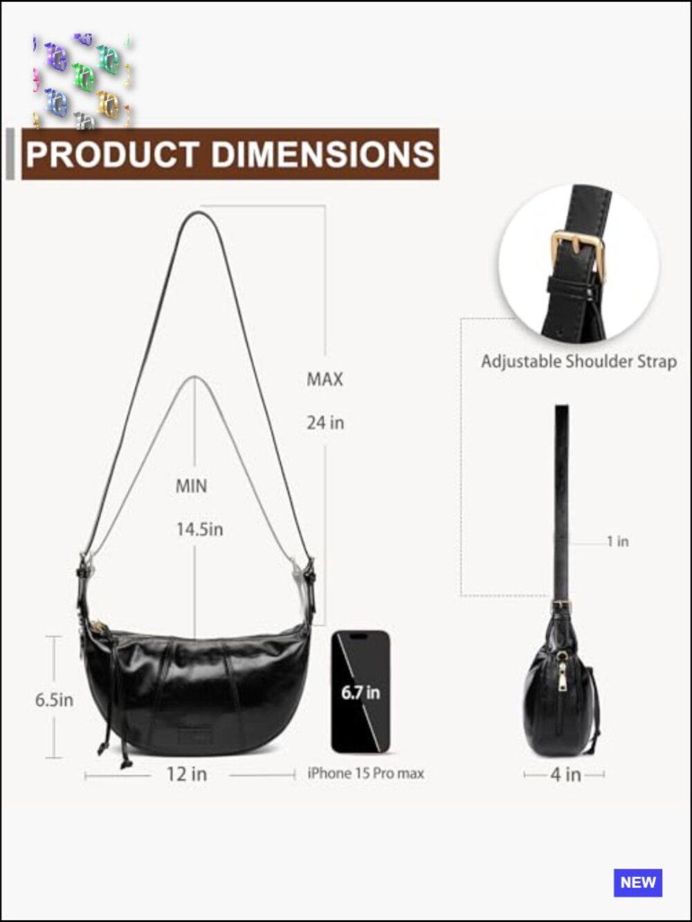 Small Crescent Crossbody Bag Vegan Leather Hobo Shoulder Sling Purse Adjustable - Picture 4 of 7